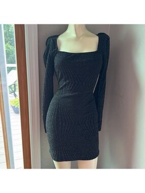 Trixxi black glitter dress long sleeve open back nwt size medium